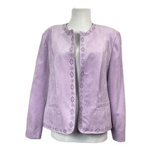 Alfred Dunner Women's Petite 14 14P Open Front Blazer Purple Lilac Faux Suede